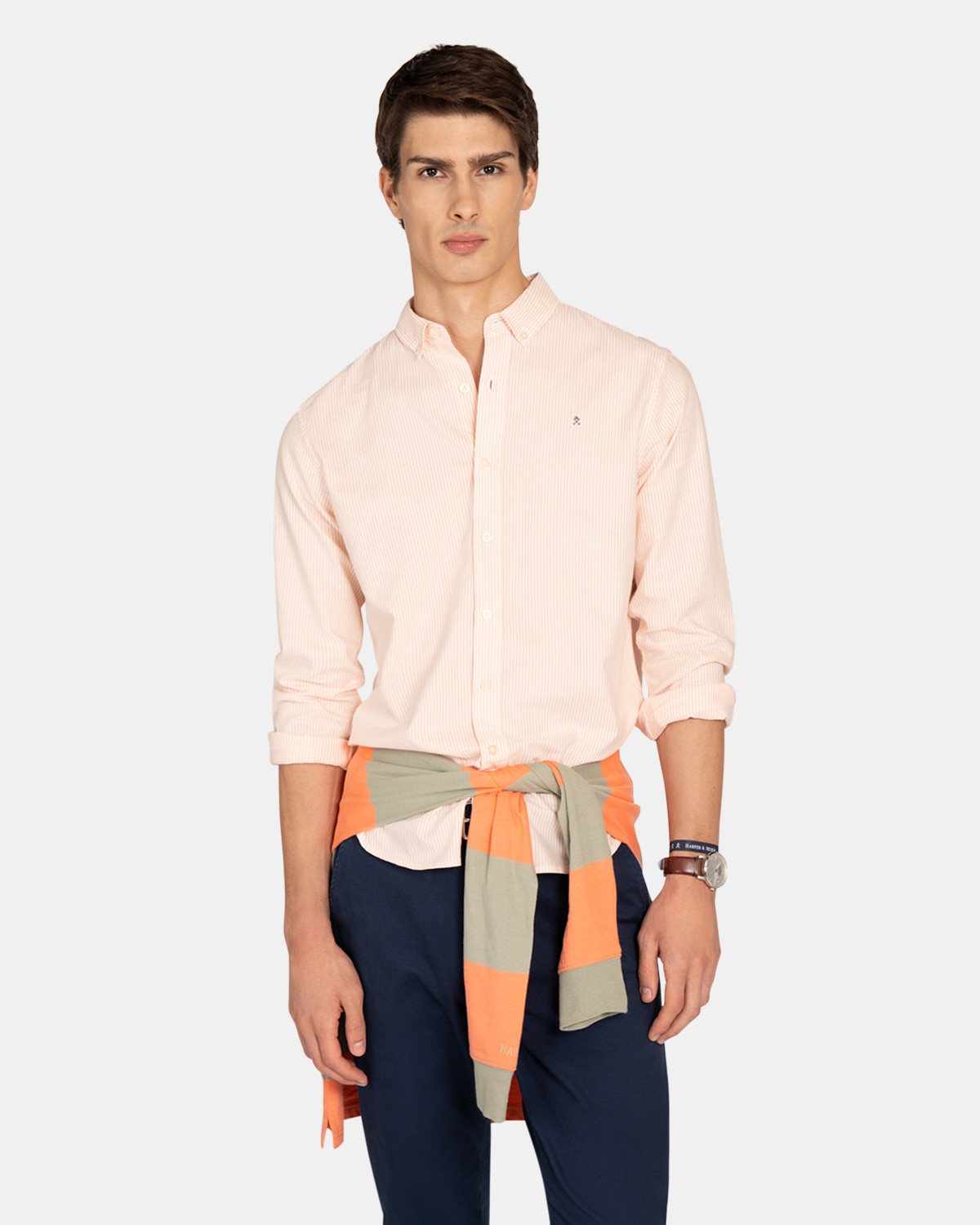 Imagen 1 de Camisa Oxfrord de hombre de rayas - Harper & Neyer - Coral Coral