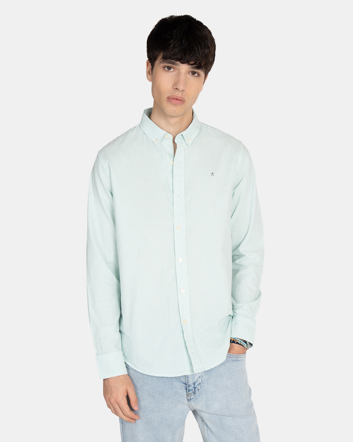 Imagen 0 de Camisa oxford de hombre de rayas Verde azulado