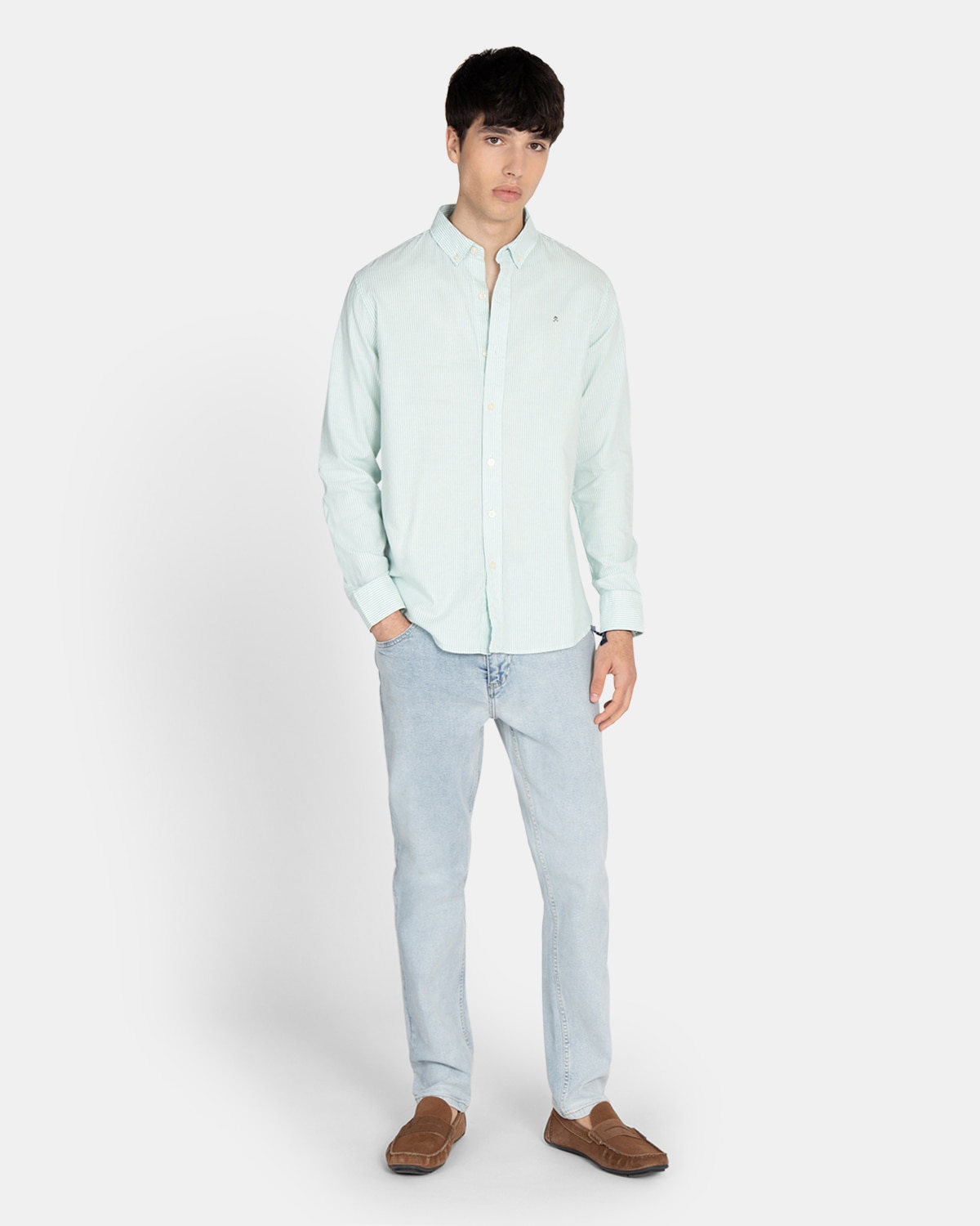 Camisa oxford de hombre de rayas - Harper & Neyer - Verde azulado Verde azulado-4
