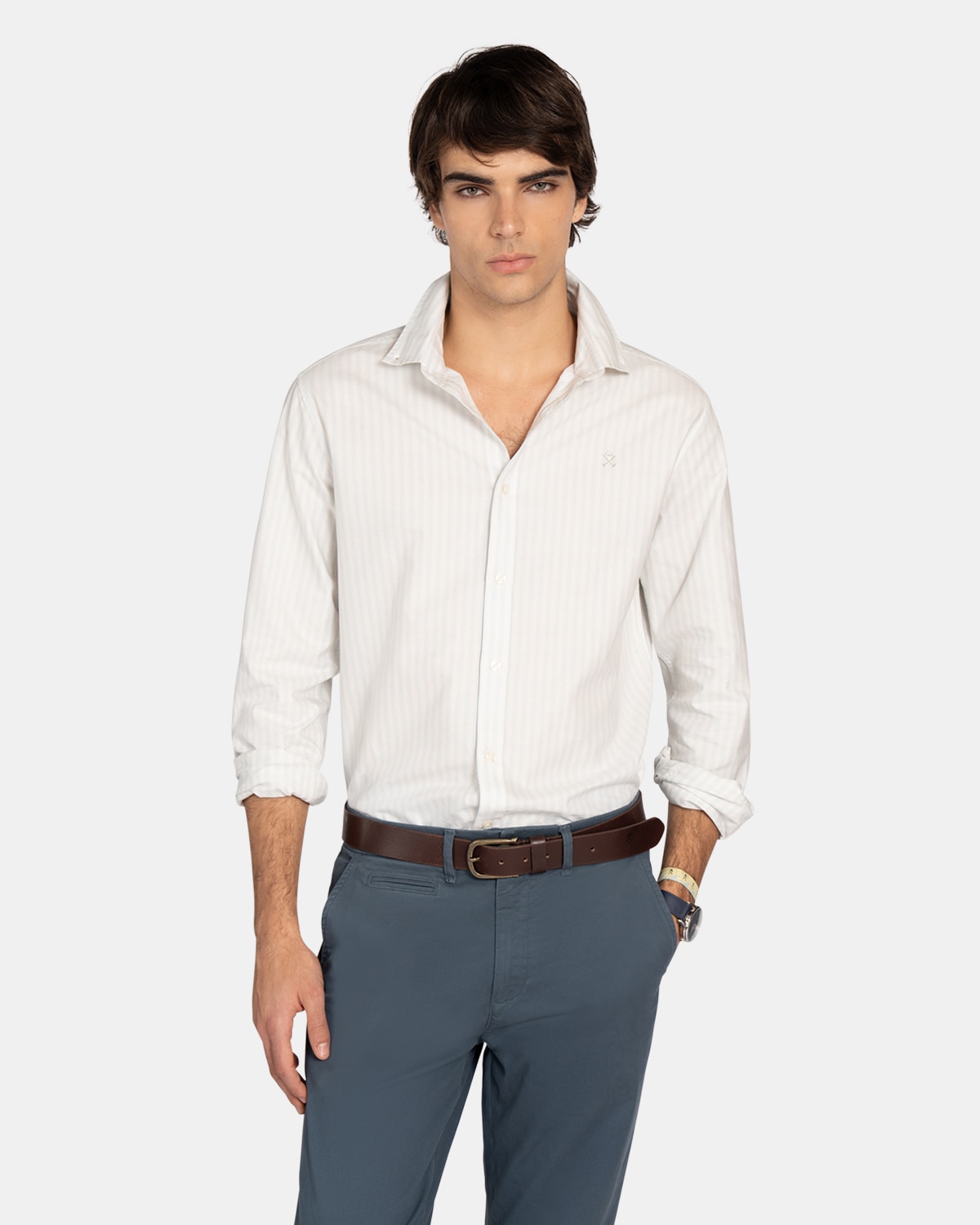 Camisa Oxfrord de hombre de rayas - Harper & Neyer - Blanco Blanco-1