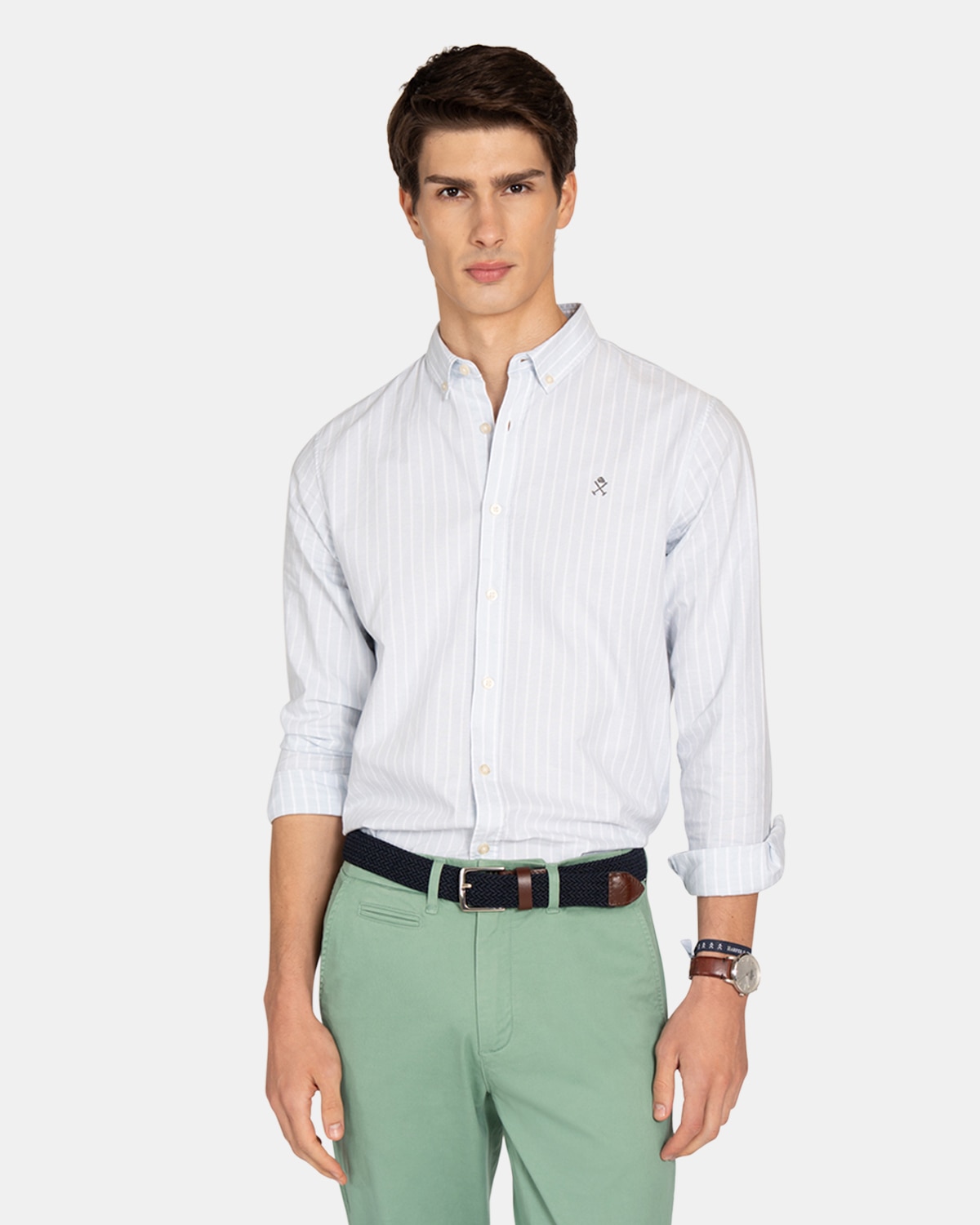 Imagen 0 de Camisa oxford de hombre de rayas Azul claro