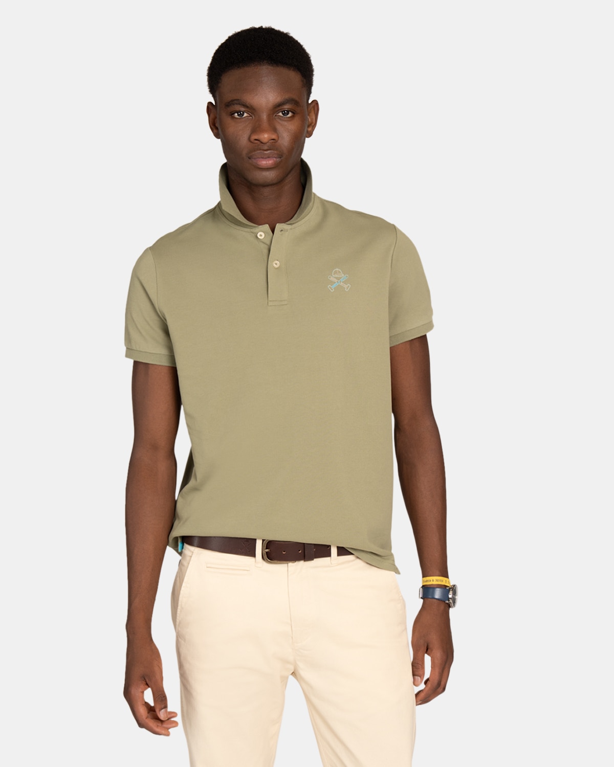 Polo de manga corta de hombre con dibujo frontal - Harper & Neyer - Verde militar Verde militar-1