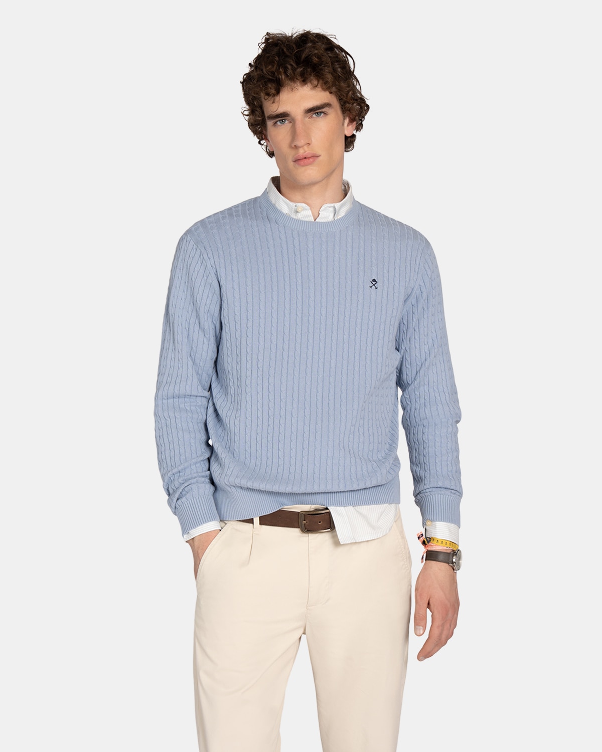 Imagen 0 de Jersey de hombre de algodón con cuello redondo Azul claro