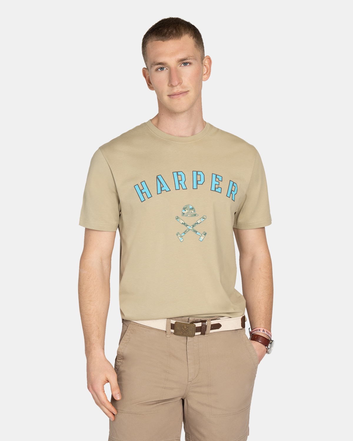 Imagen 0 de Camiseta de manga corta de hombre con dibujo frontal Marrón claro