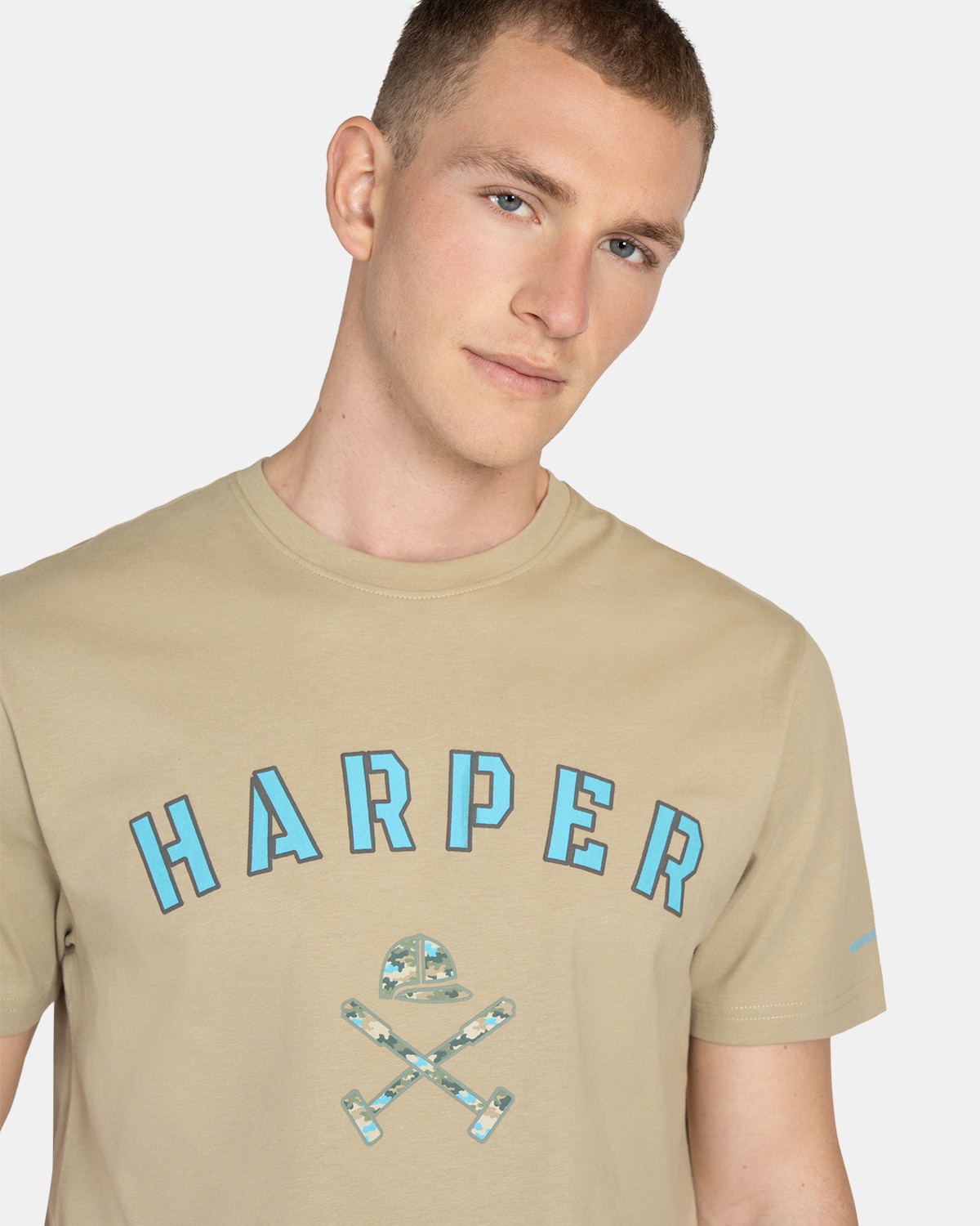 Camiseta de manga corta de hombre con dibujo frontal - Harper & Neyer - Azul Marrón claro-3