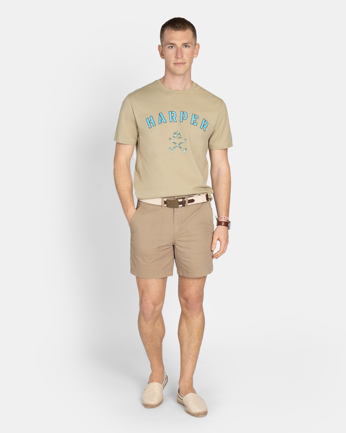 Camiseta de manga corta de hombre con dibujo frontal - Harper & Neyer - Azul Marrón claro-4