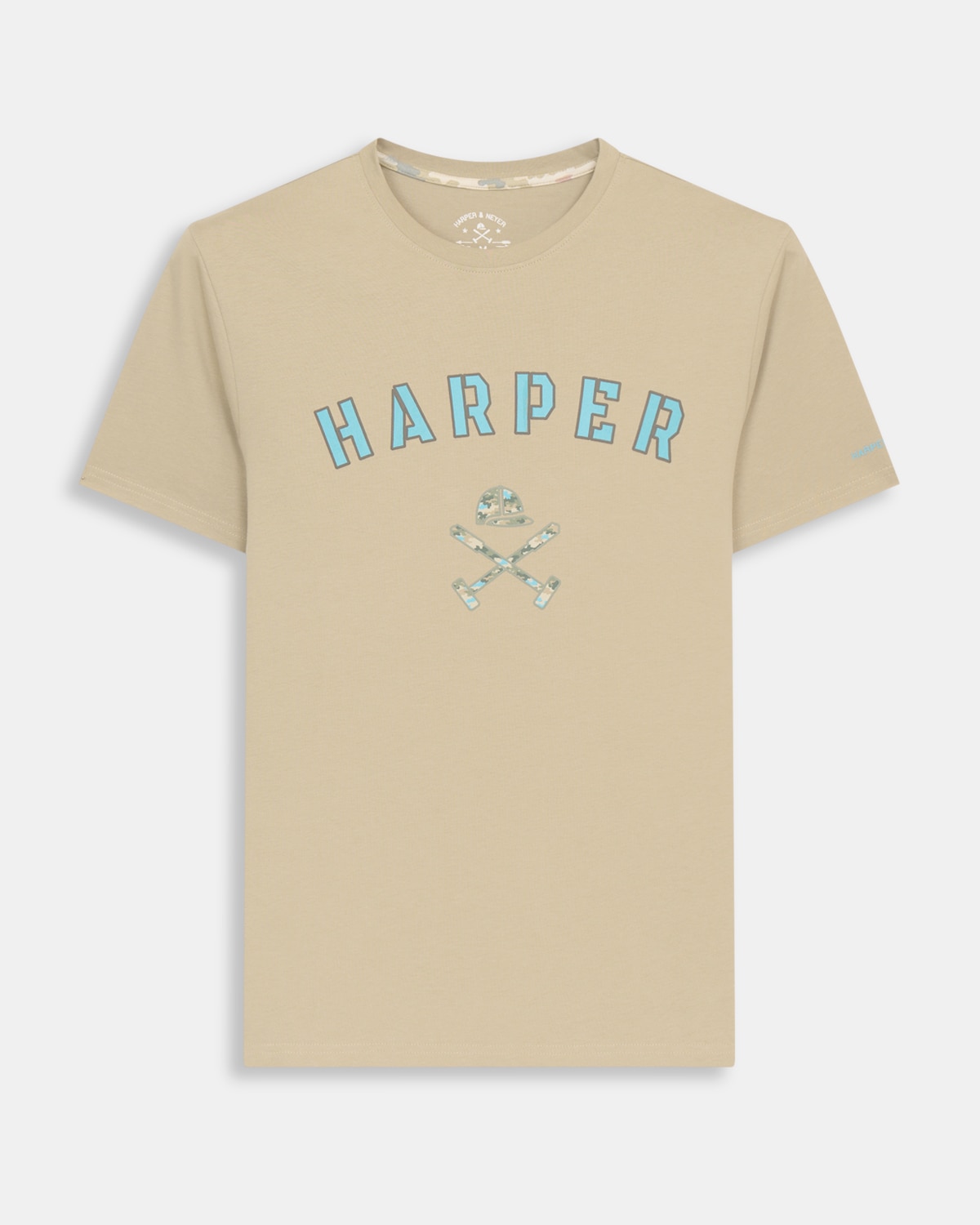 Camiseta de manga corta de hombre con dibujo frontal - Harper & Neyer - Azul Marrón claro-6