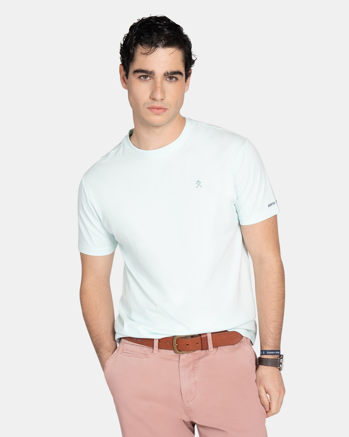 Imagen 0 de Camiseta de manga corta de hombre con estampado grande Verde azulado