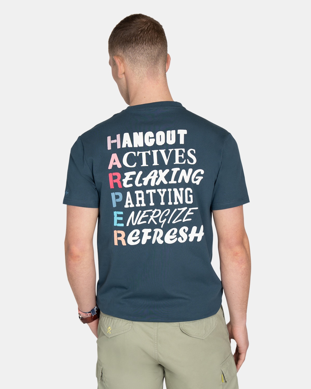 Camiseta de manga corta de hombre con estampado grande - Harper & Neyer - Azul marino Azul marino-2