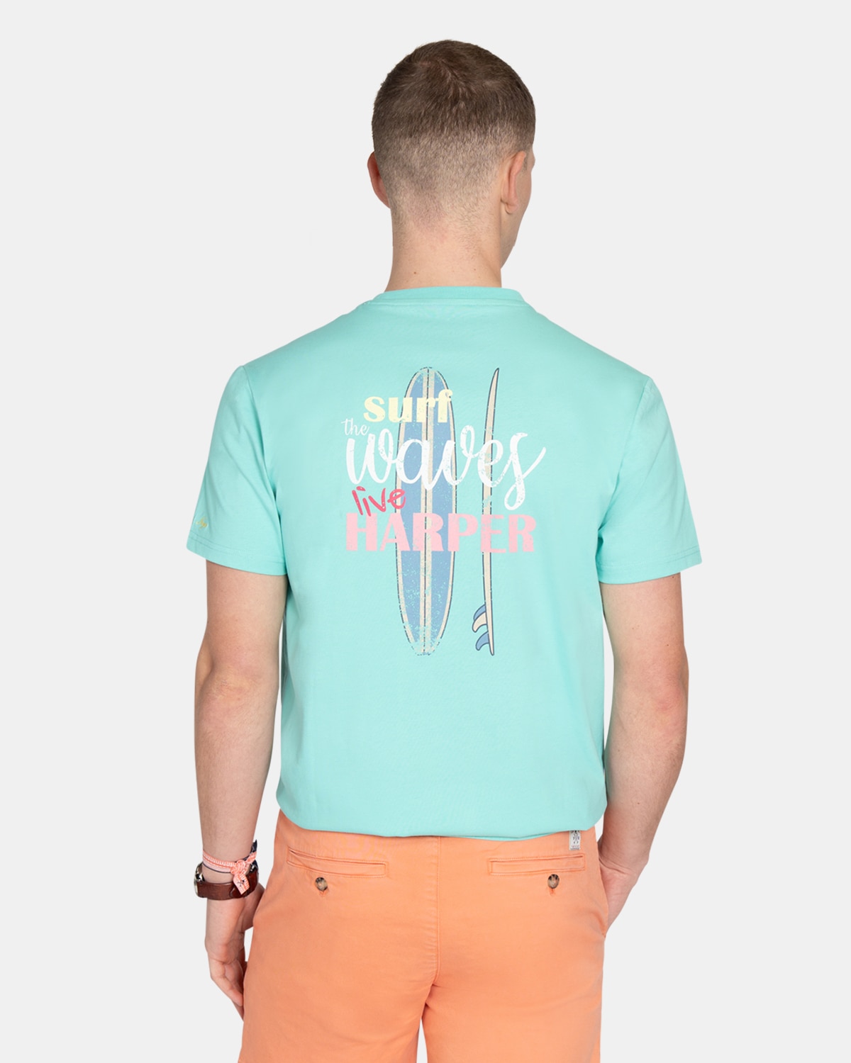 Camiseta de manga corta de hombre con estampado grande - Harper & Neyer - Turquesa Turquesa-2