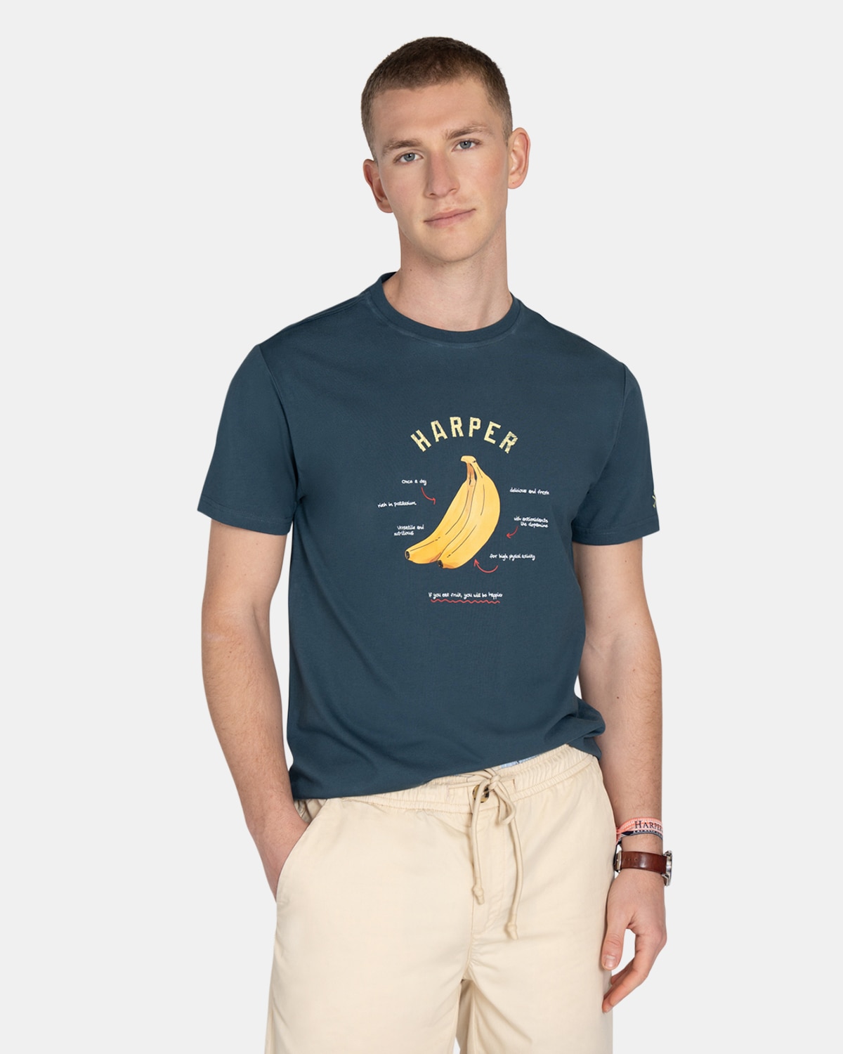 Imagen 0 de Camiseta de manga corta de hombre con dibujo frontal Azul