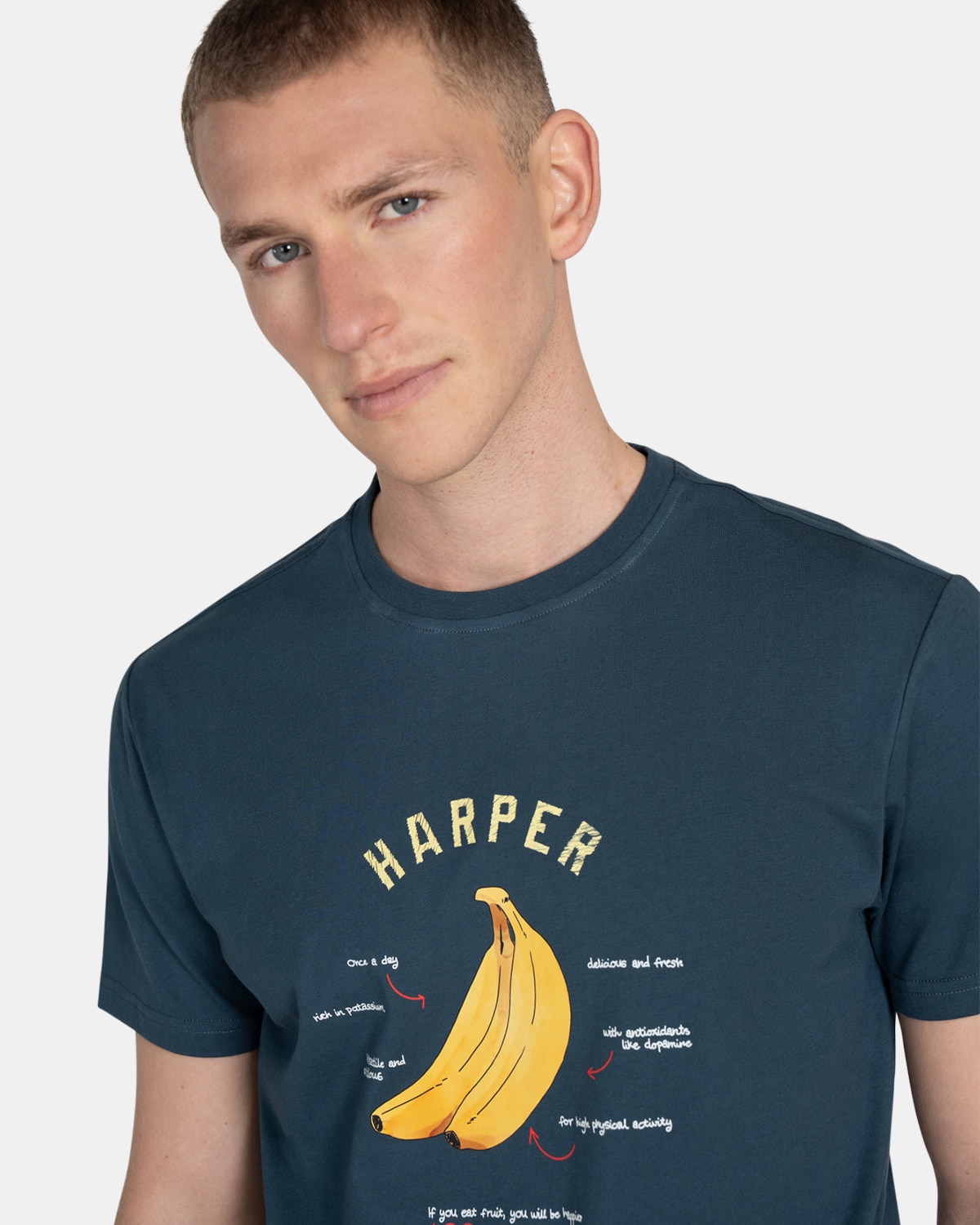 Camiseta de manga corta de hombre con dibujo frontal - Harper & Neyer - Azul Azul-3