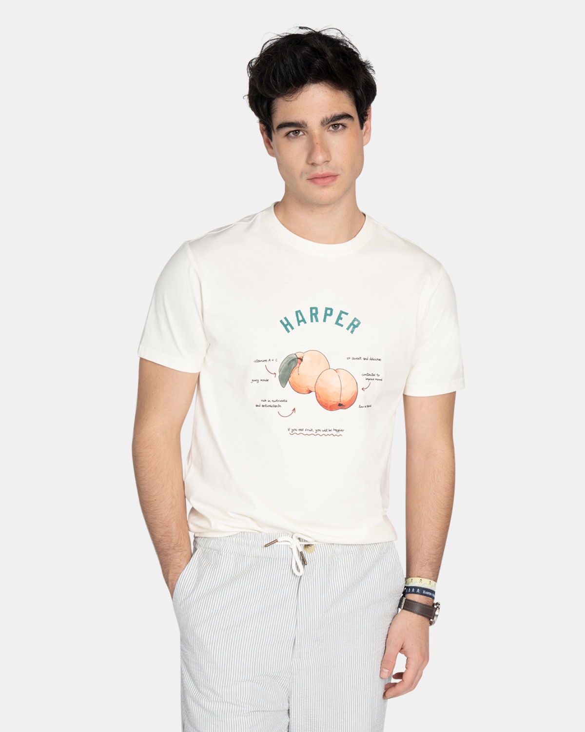 Camiseta de manga corta de hombre con dibujo frontal - Harper & Neyer - Crudo Crudo-1