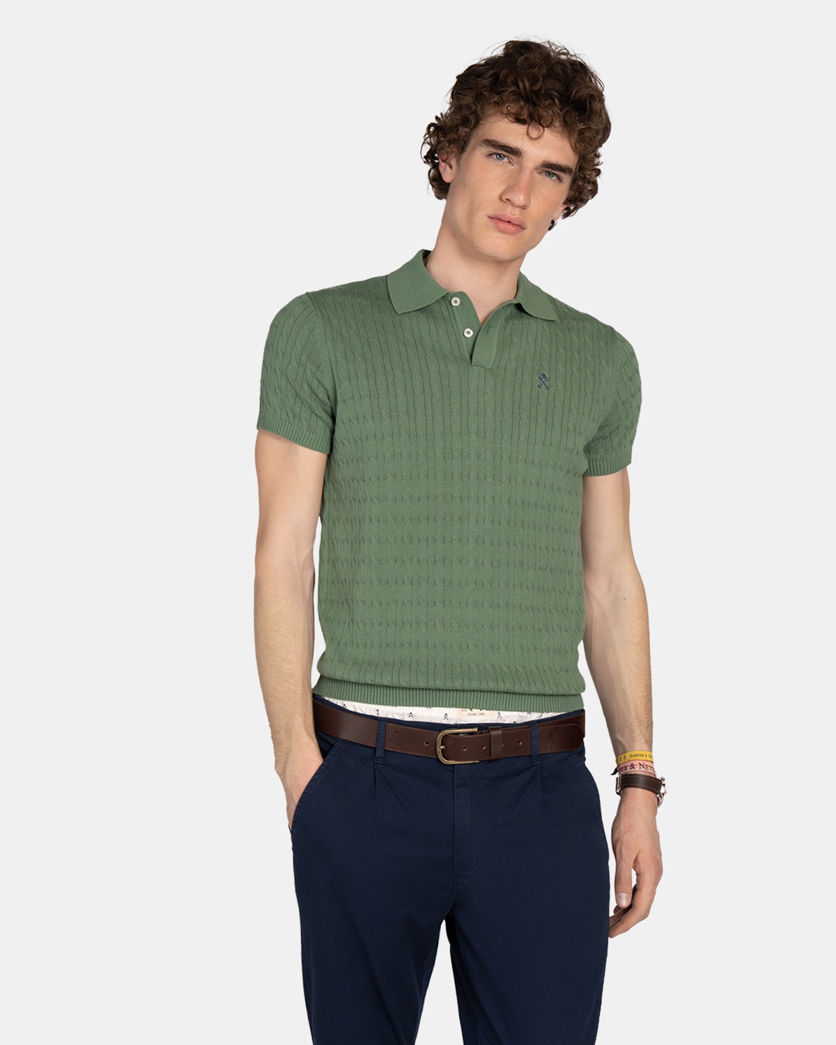 Polo de manga corta de hombre de algodón - Harper & Neyer - Verde Verde-1