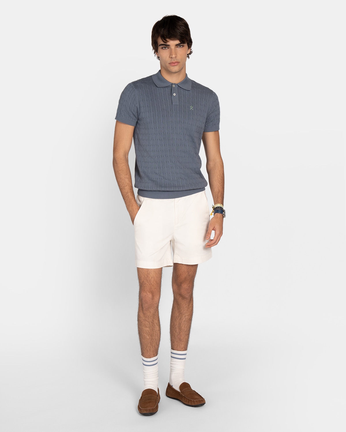 Polo de manga corta de hombre de algodón - Harper & Neyer - Azul oscuro Azul oscuro-4
