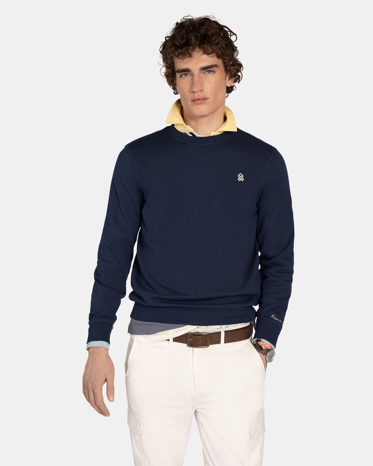 Sudadera sin capucha de hombre de algodón - Harper & Neyer - Azul marino Azul marino-1