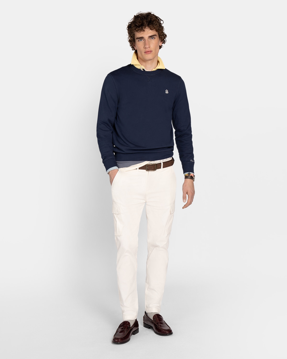 Sudadera sin capucha de hombre de algodón - Harper & Neyer - Azul marino Azul marino-4