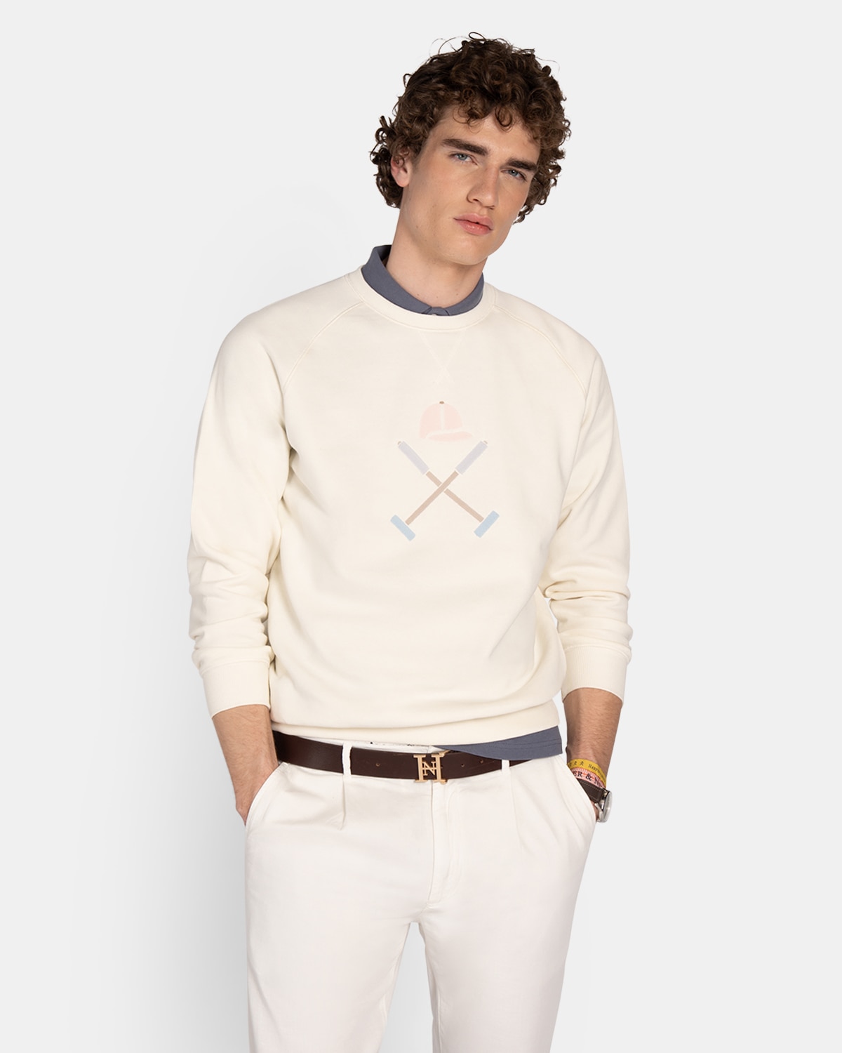 Imagen 0 de Sudadera sin capucha de hombre con dibujo frontal Blanco roto
