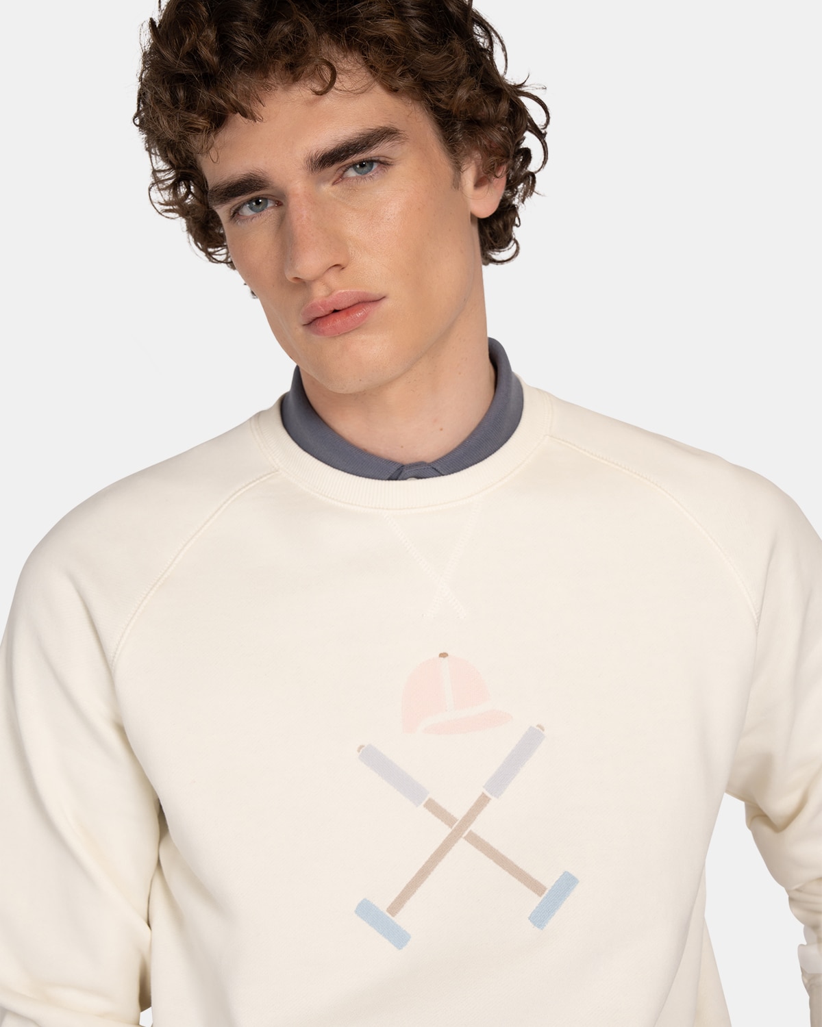 Sudadera sin capucha de hombre con dibujo frontal - Harper & Neyer - Blanco roto Blanco roto-3