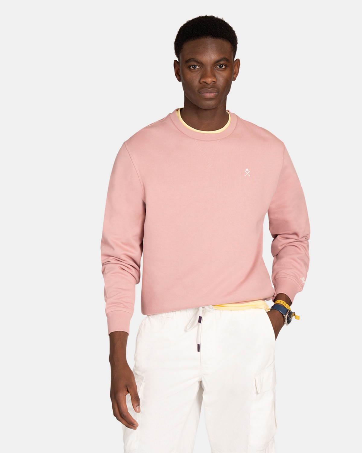 Sudadera sin capucha de hombre con dibujo frontal - Harper & Neyer - Rosa Rosa-1