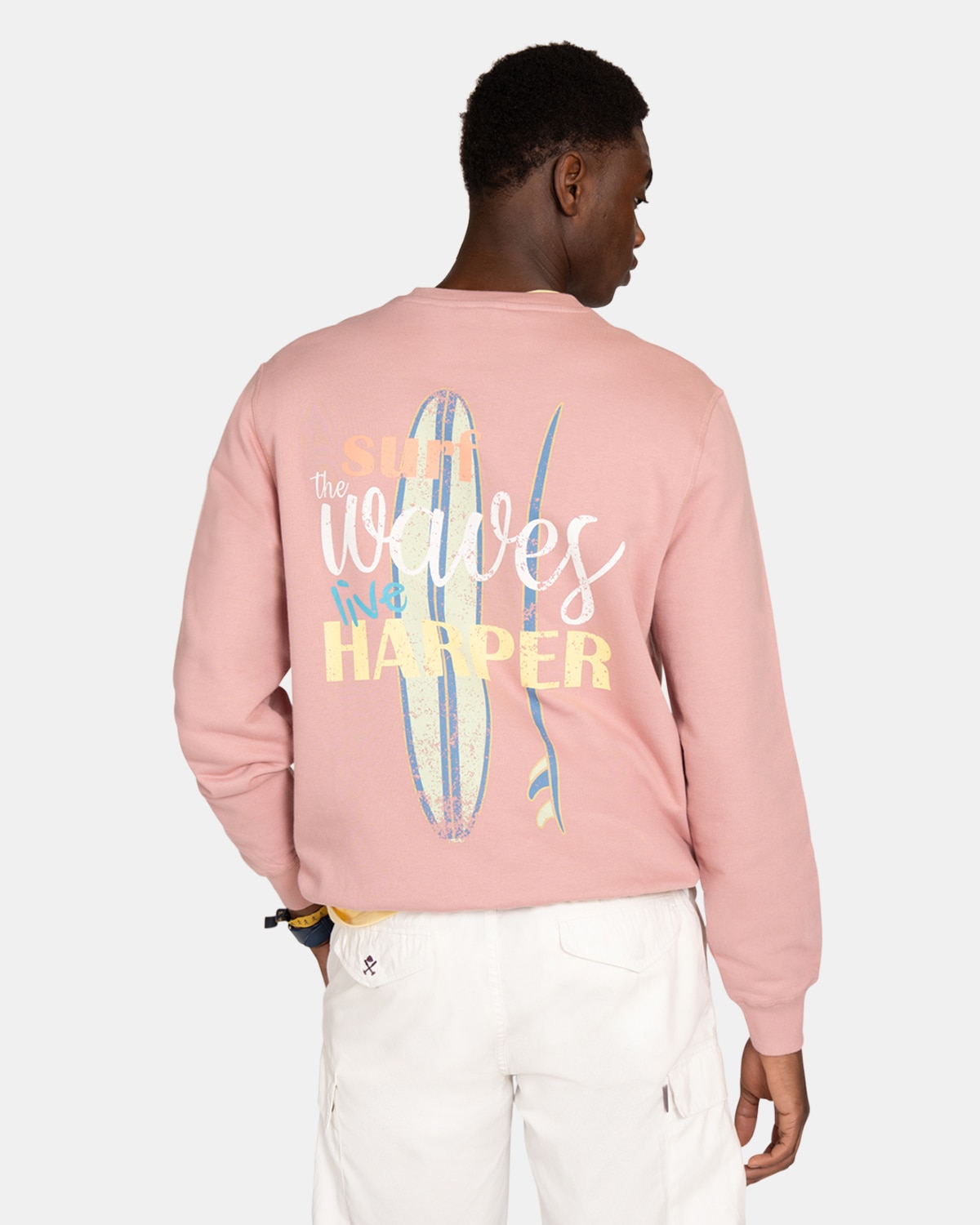 Sudadera sin capucha de hombre con dibujo frontal - Harper & Neyer - Rosa Rosa-2