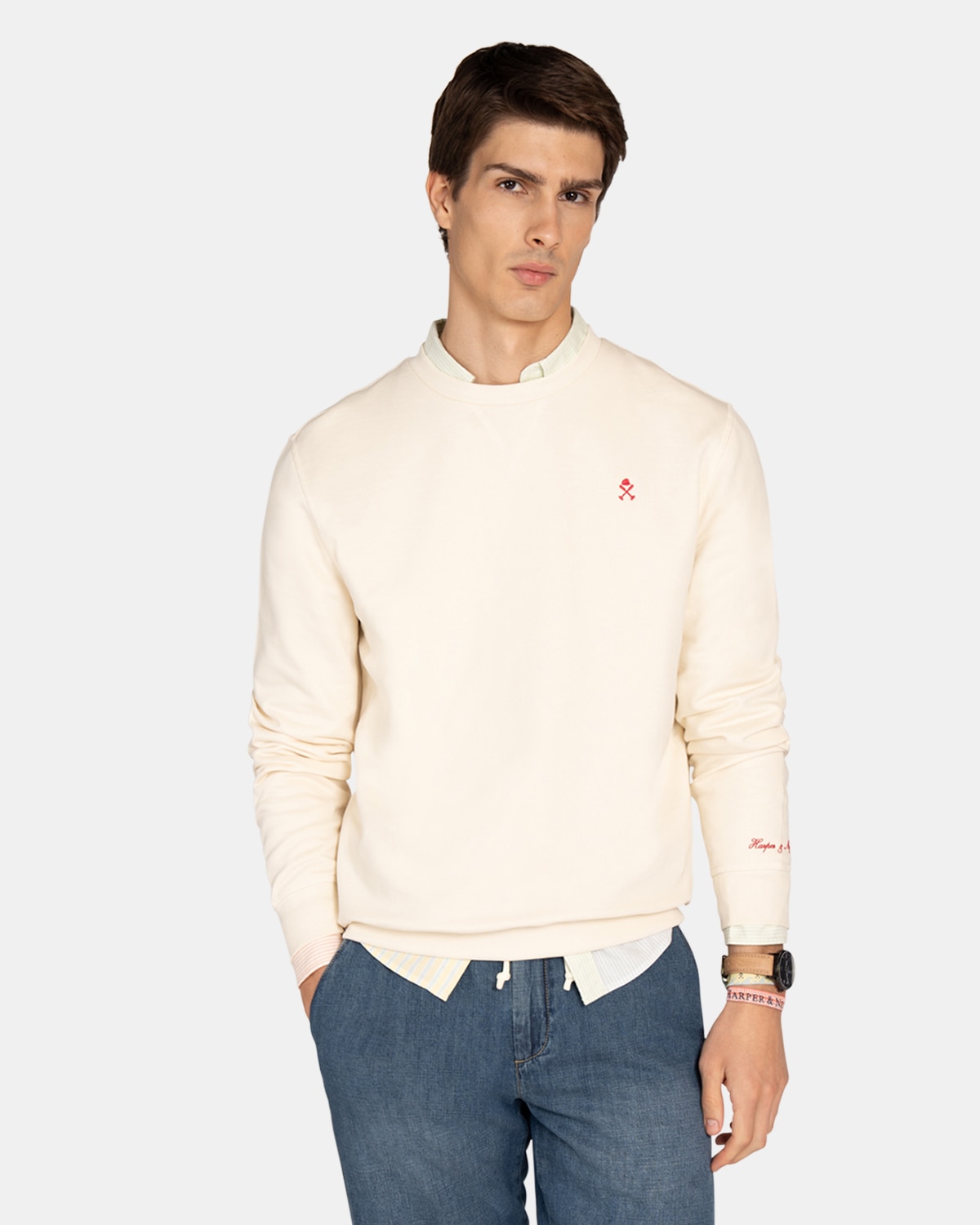 Imagen 0 de Sudadera sin capucha de hombre con dibujo frontal Crudo