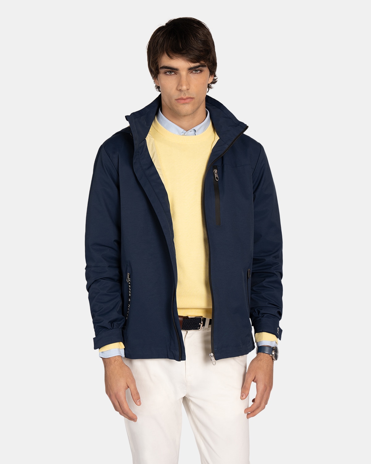 Harper & Neyer - Chaqueta de hombre lisa con cierre frontal.