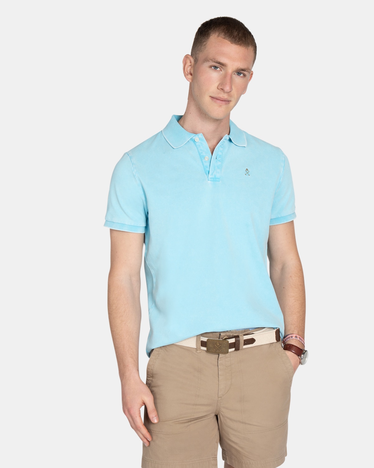 Polo de manga corta de hombre de algodón liso - Harper & Neyer - Azul claro Azul claro-1