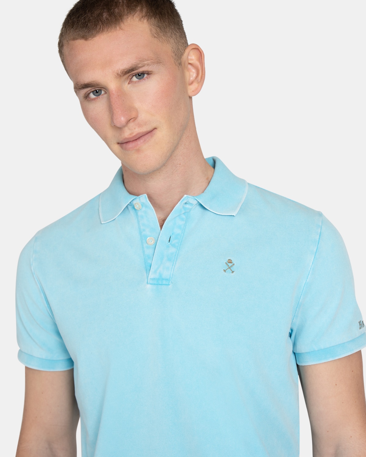 Polo de manga corta de hombre de algodón liso - Harper & Neyer - Azul claro Azul claro-3