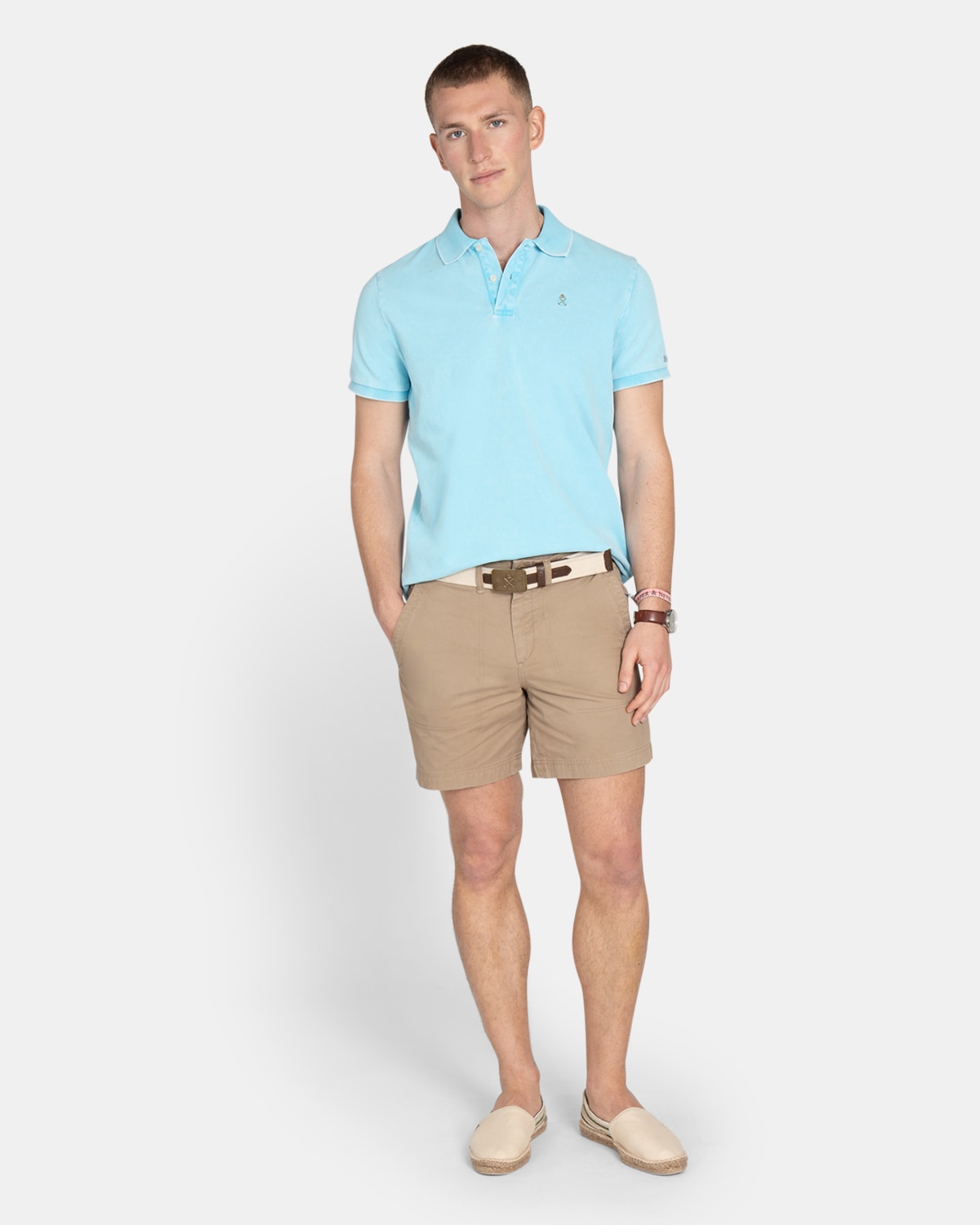 Polo de manga corta de hombre de algodón liso - Harper & Neyer - Azul claro Azul claro-4