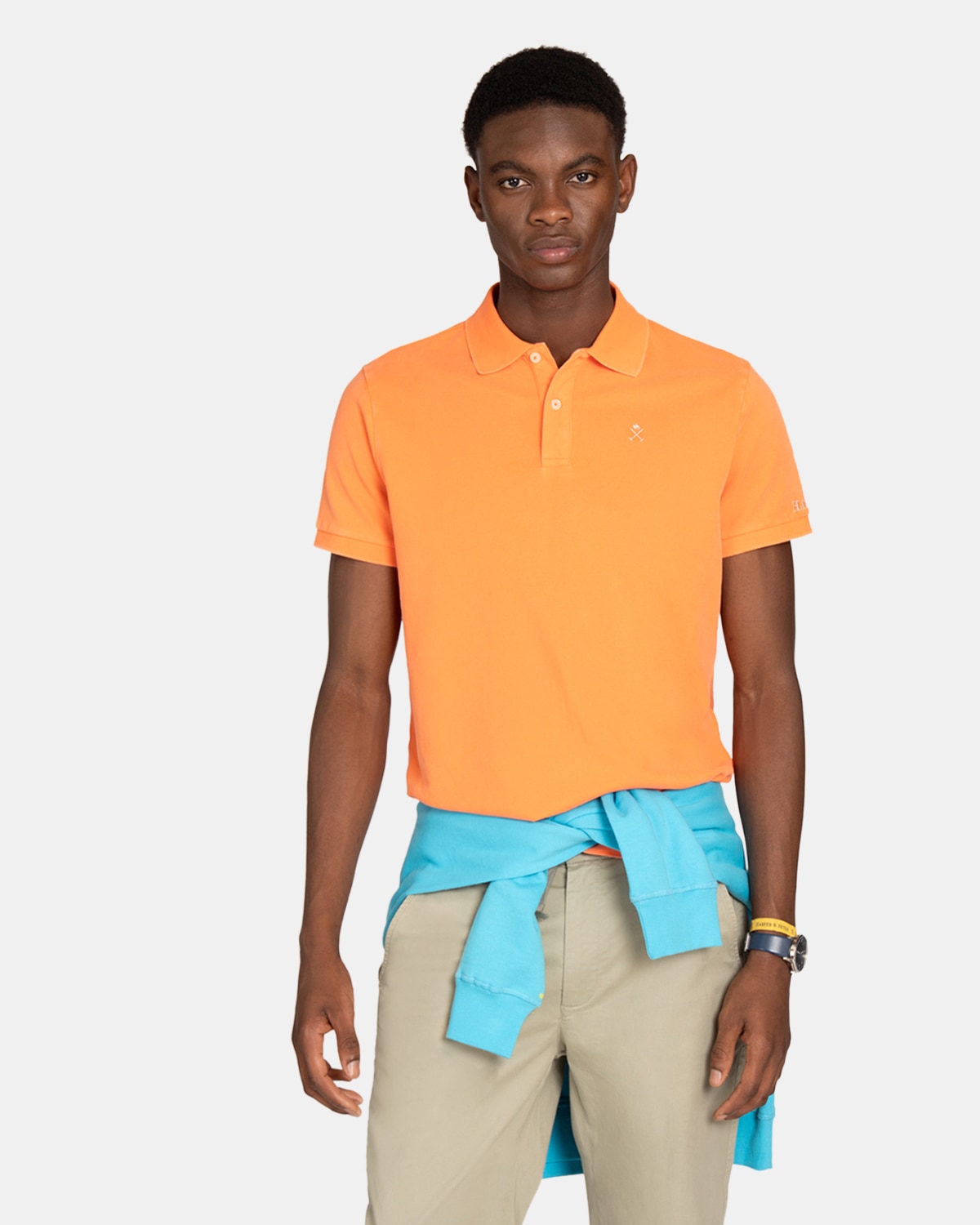 Imagen 0 de Polo de manga corta de hombre de algodón liso Naranja