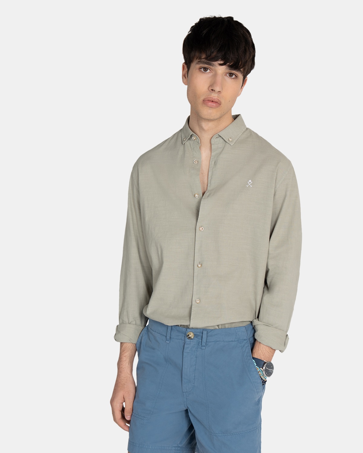 Camisa de hombre lisa de algodón - Harper & Neyer - Blanco roto Blanco roto-1