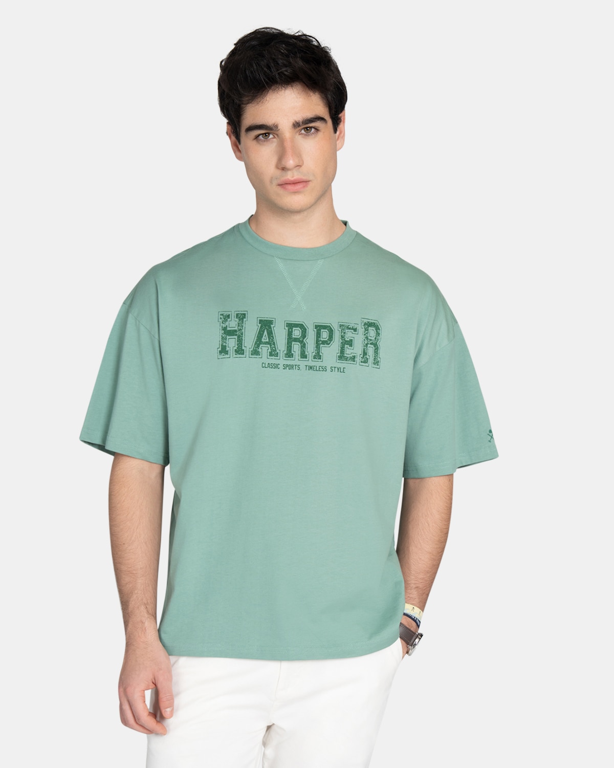 Camiseta de manga corta de hombre con dibujo frontal - Harper & Neyer - Verde claro Verde claro-1