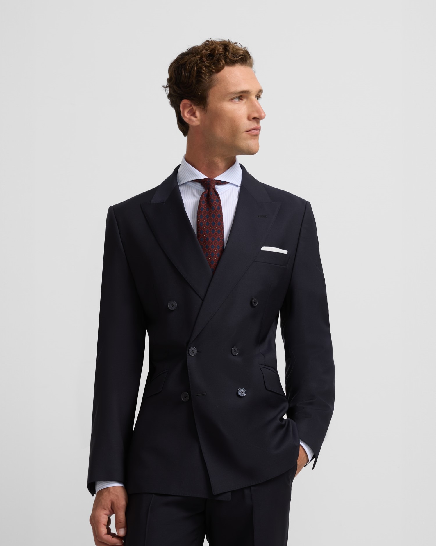 Americana de traje de hombre cruzado stretch azul marino