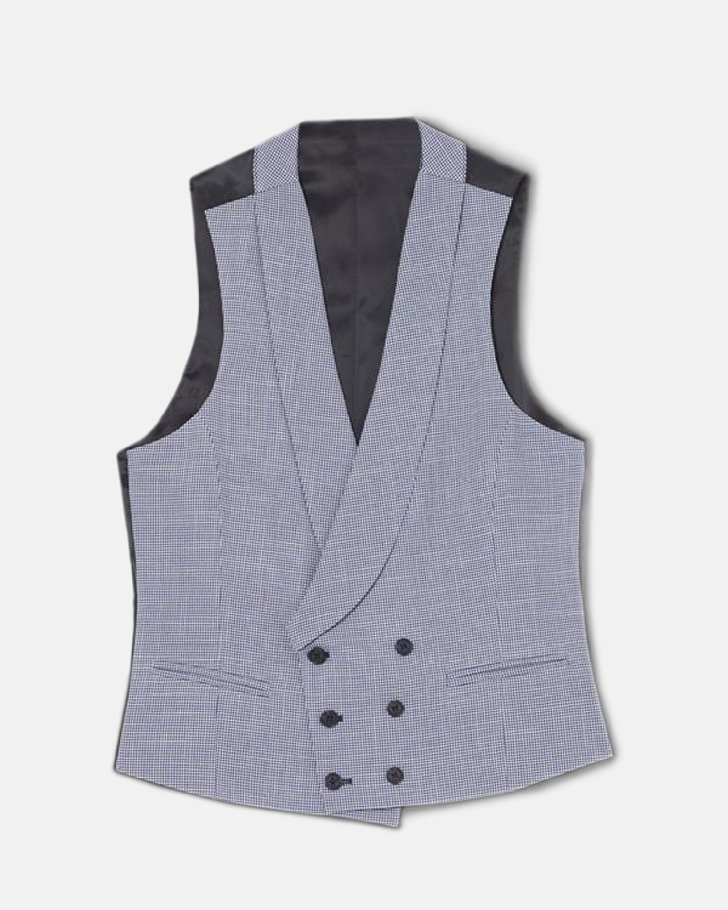 Chaleco de hombre chaqué cuello redondo pata de gallo - Silbon - Azul Azul-5