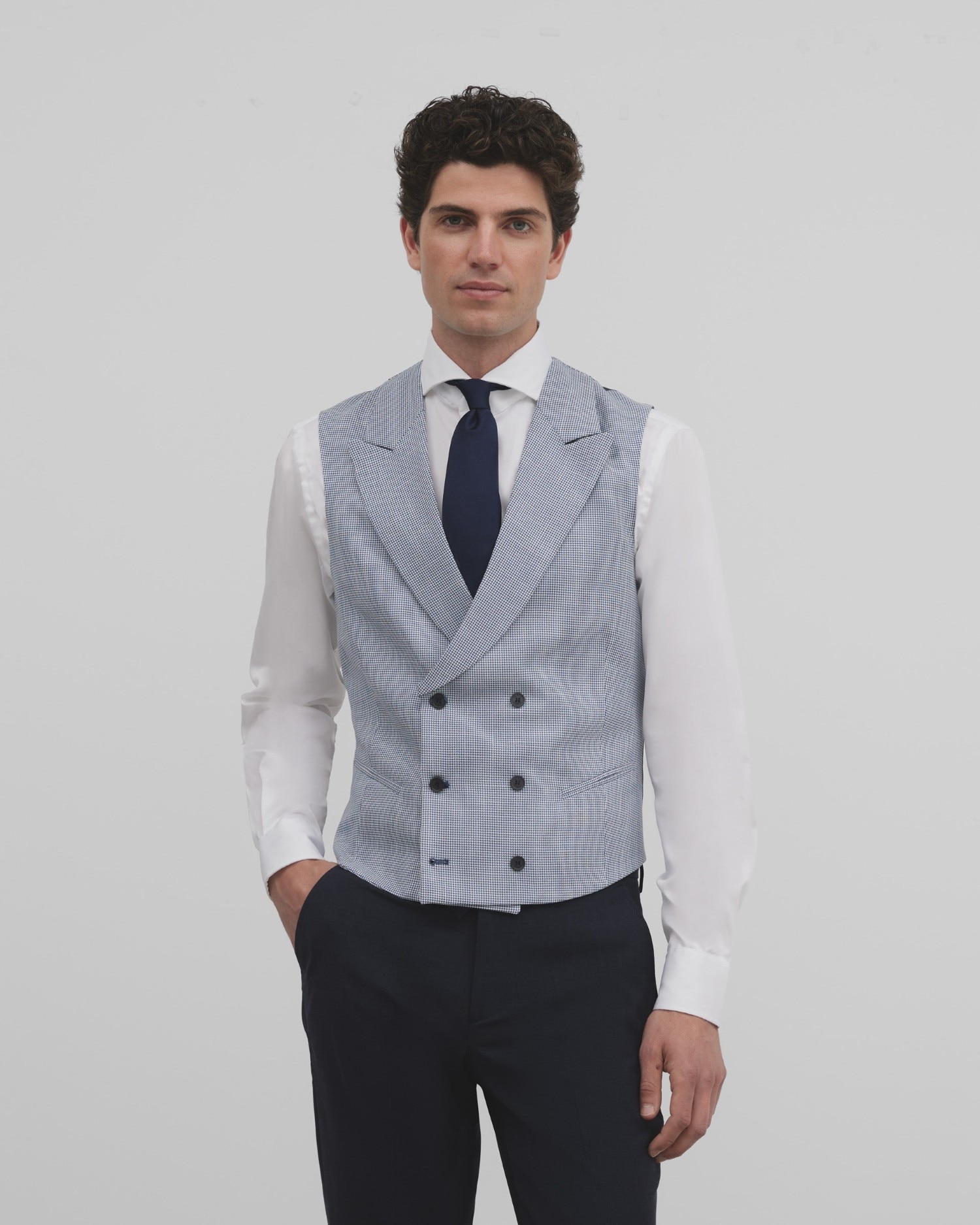 Chaleco de hombre chaqué clásico pata de gallo - Silbon - Azul Azul-1