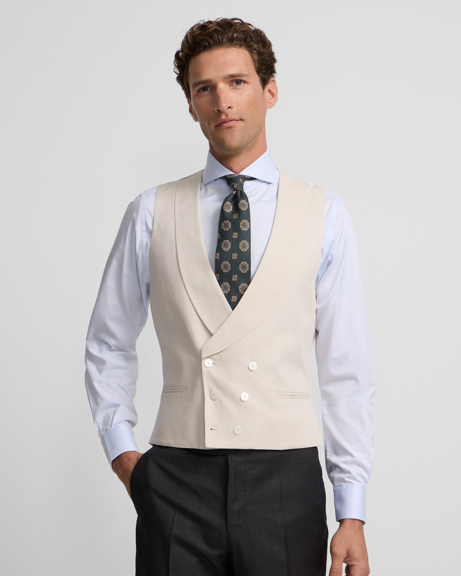 Chaleco de hombre chaqué cuello redondo - Silbon - Gris Gris-1