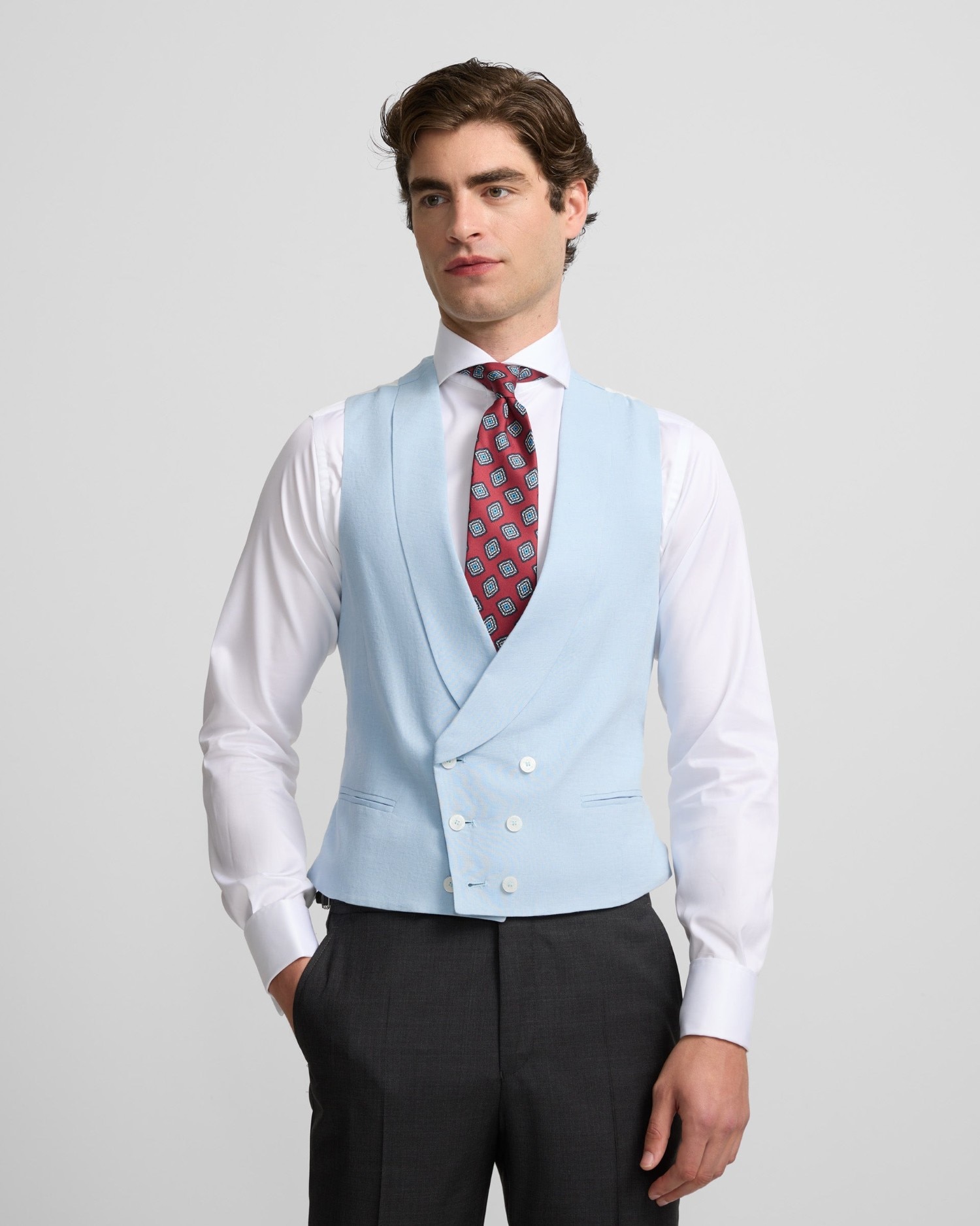 Chaleco de hombre chaqué cuello redondo - Silbon - Azul celeste Azul celeste-1