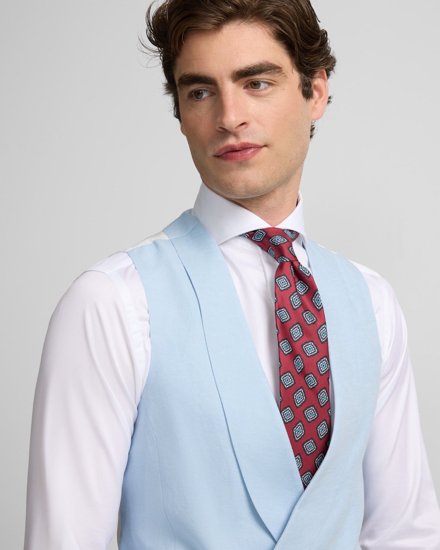 Chaleco de hombre chaqué cuello redondo - Silbon - Azul celeste Azul celeste-3