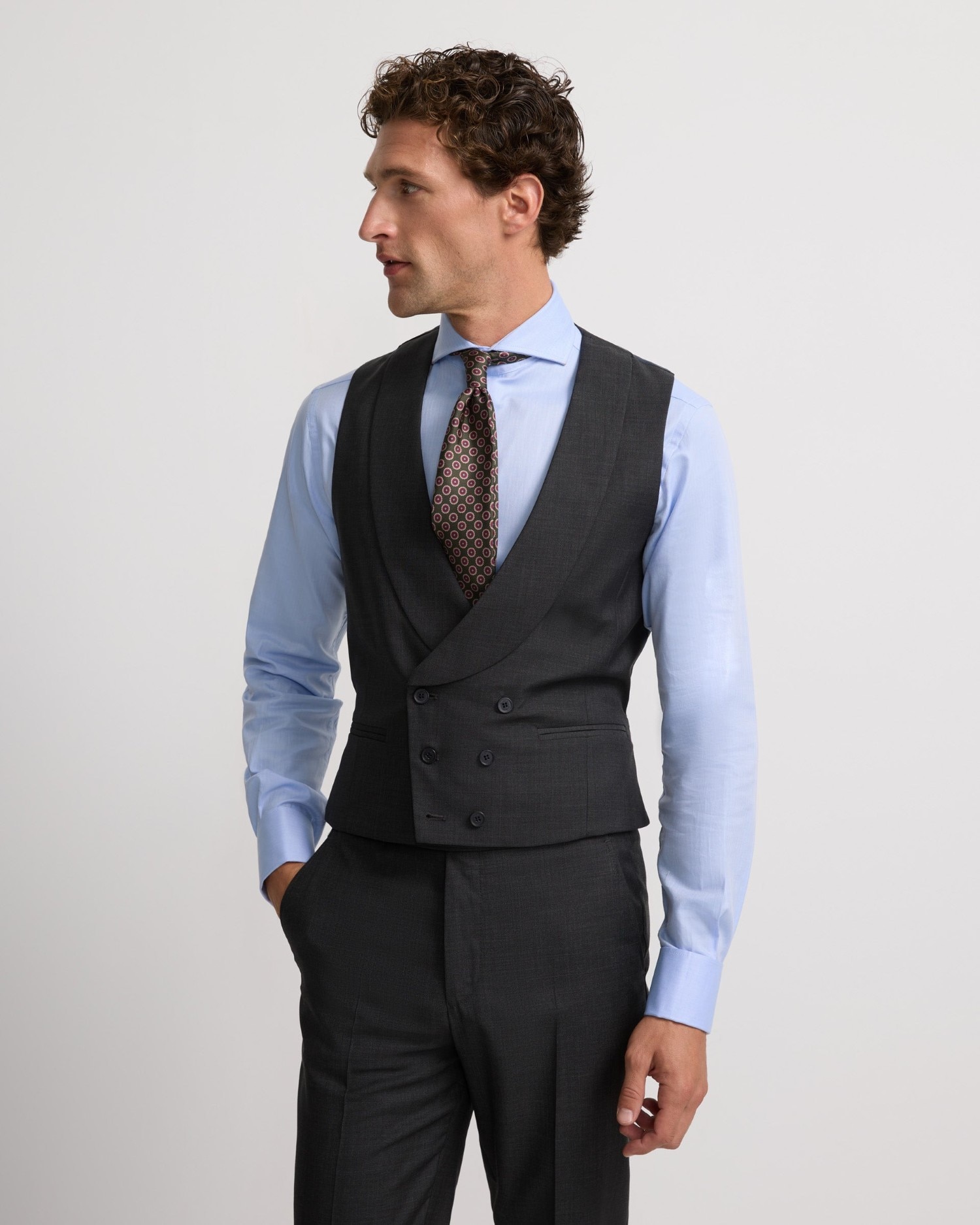 Chaleco de hombre vestir stretch cuello redondo - Silbon - Gris Gris-1