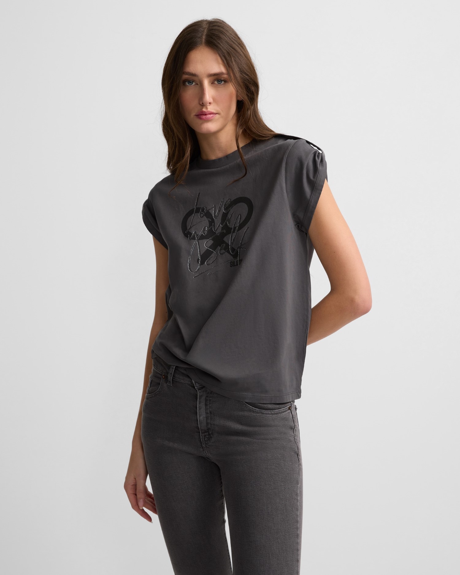 Vaquero pitillo de mujer slim fit - Silbon - Gris Gris-3