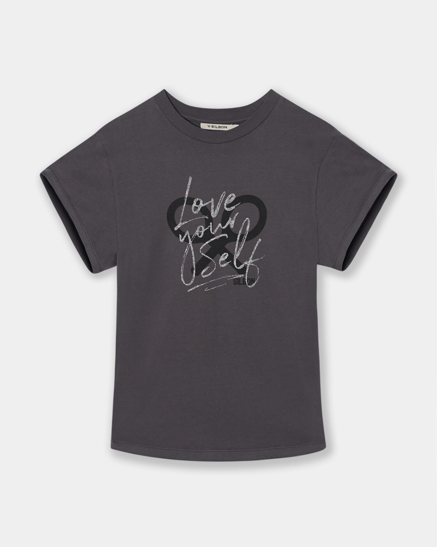 Camiseta woman manga roll out blanca - Silbon - Negro Negro-5