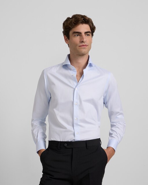 Imagen 0 de Camisa de vestir de hombre mini rayas celeste puño doble