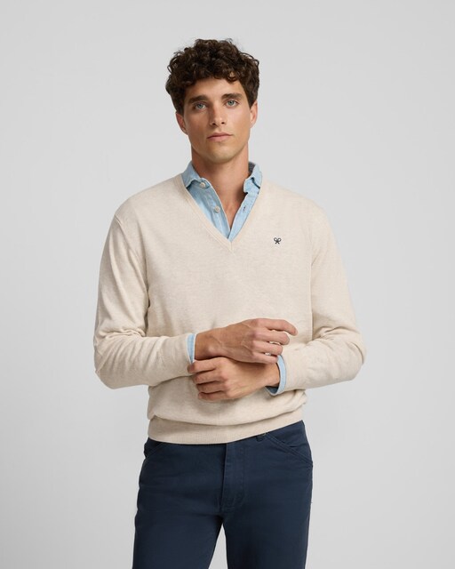 Imagen 0 de Jersey de hombre liso cuello pico retro