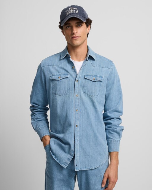 Imagen 0 de Camisa vaquera de hombre bolsillos azul medio