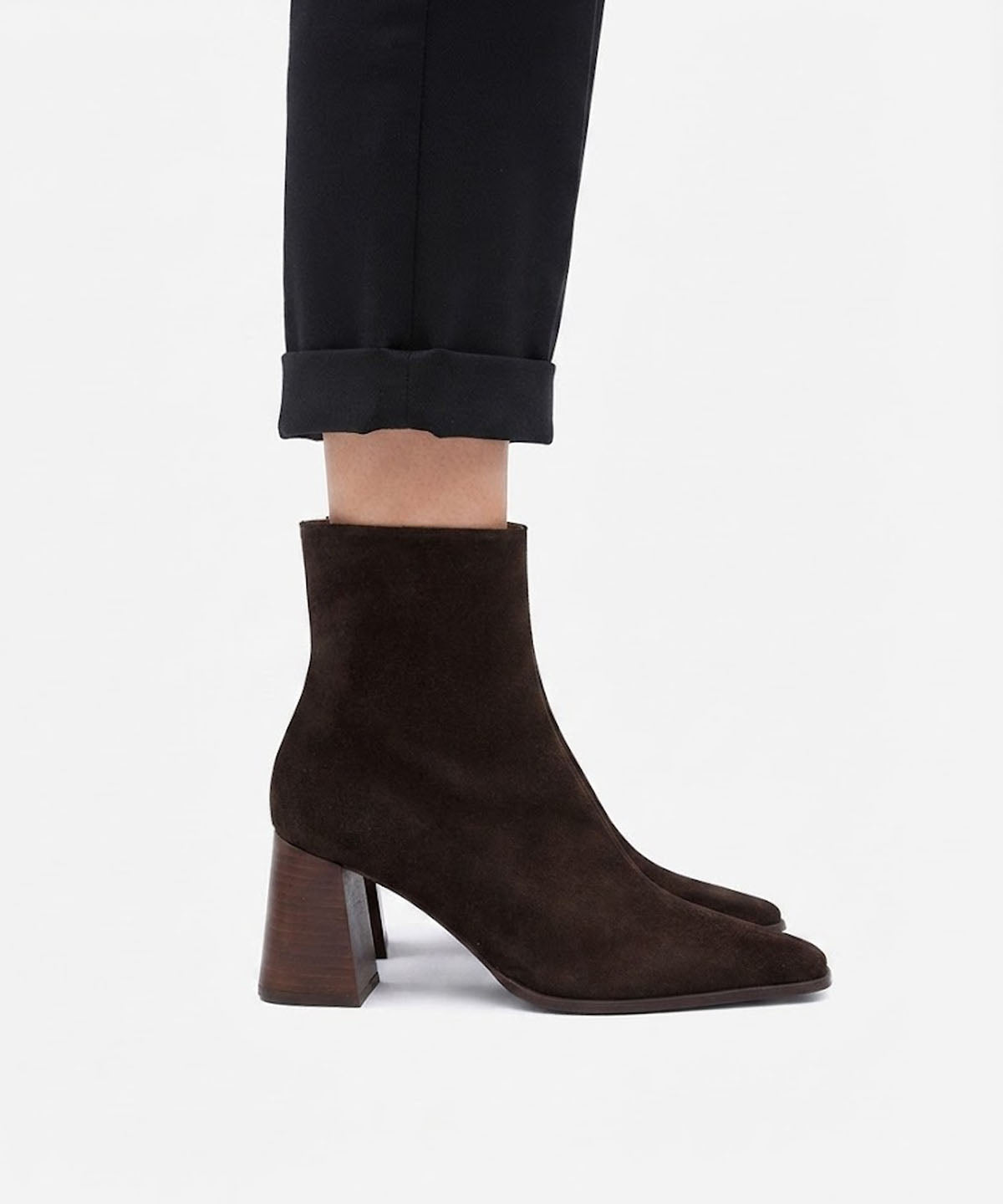 Botines básicos de mujer de tacón ancho efecto madera de serraje, trimia - Ángel Alarcón - Marrón oscuro Marrón oscuro-2