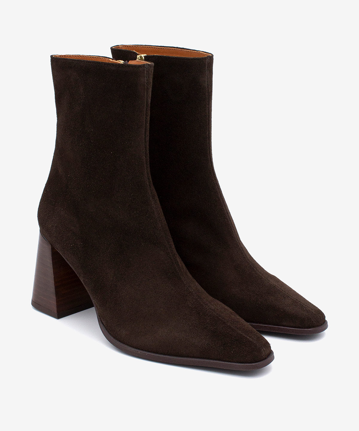 Botines básicos de mujer de tacón ancho efecto madera de serraje, trimia - Ángel Alarcón - Marrón oscuro Marrón oscuro-3