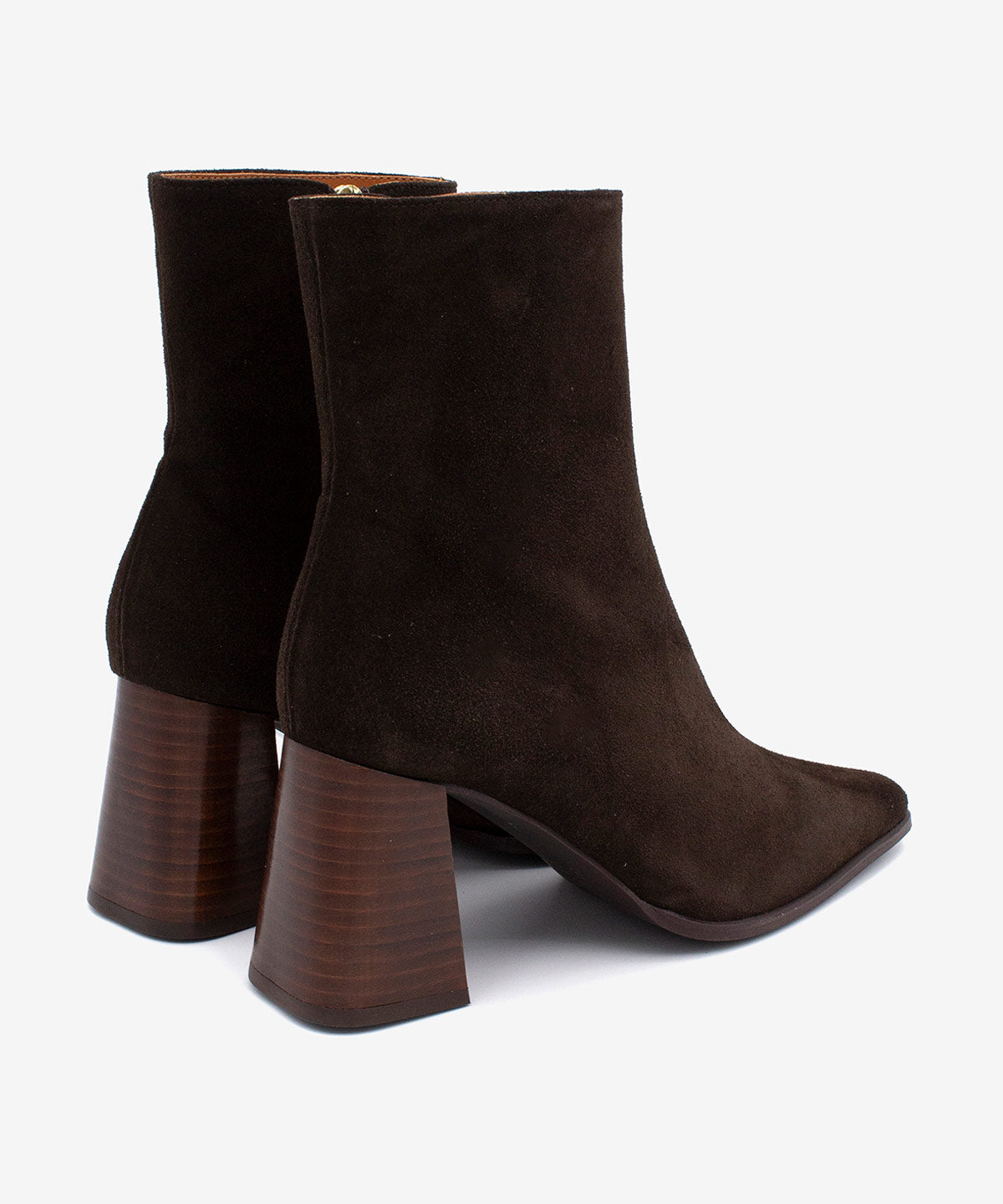 Botines básicos de mujer de tacón ancho efecto madera de serraje, trimia - Ángel Alarcón - Marrón oscuro Marrón oscuro-4