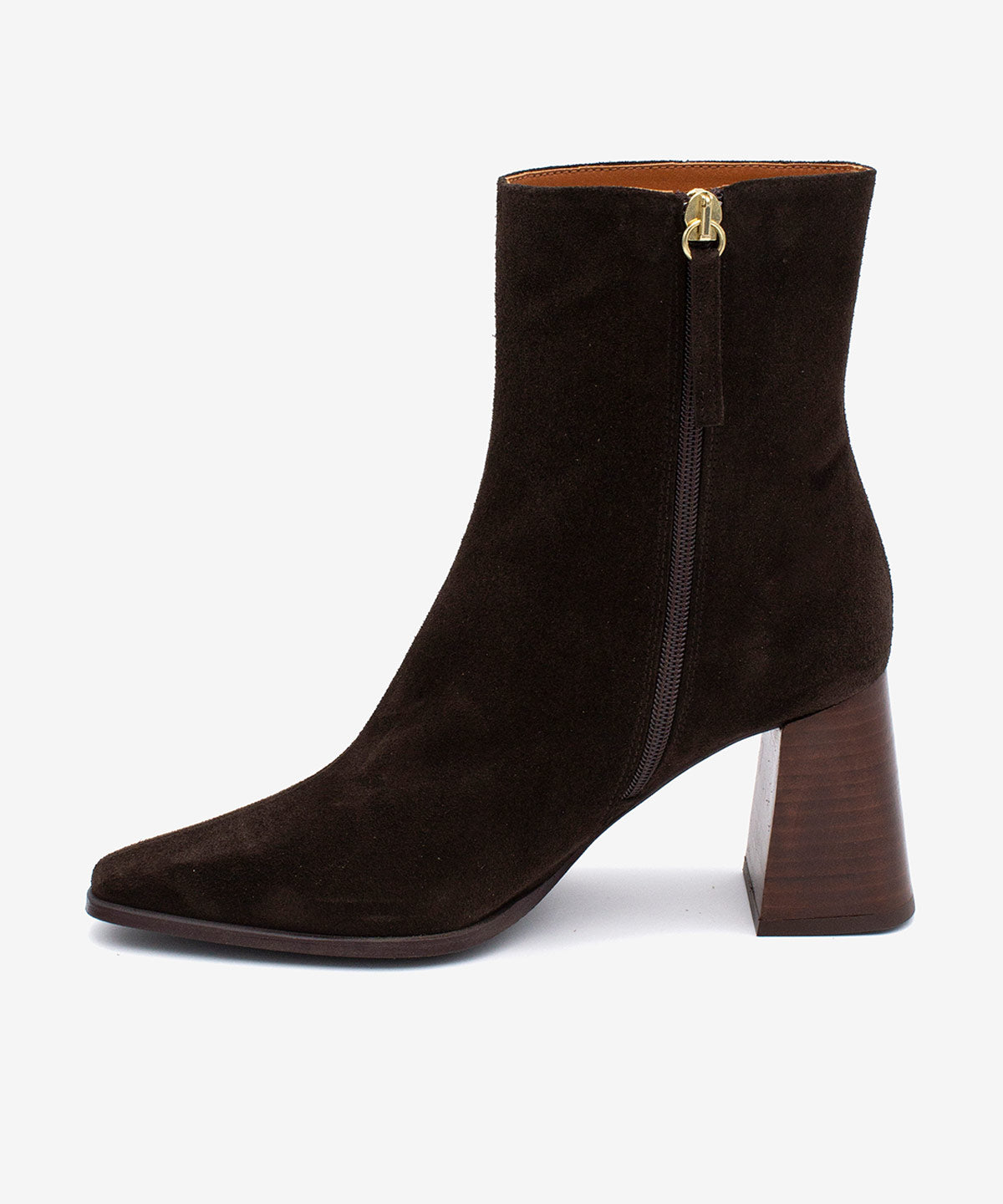 Botines básicos de mujer de tacón ancho efecto madera de serraje, trimia - Ángel Alarcón - Marrón oscuro Marrón oscuro-5