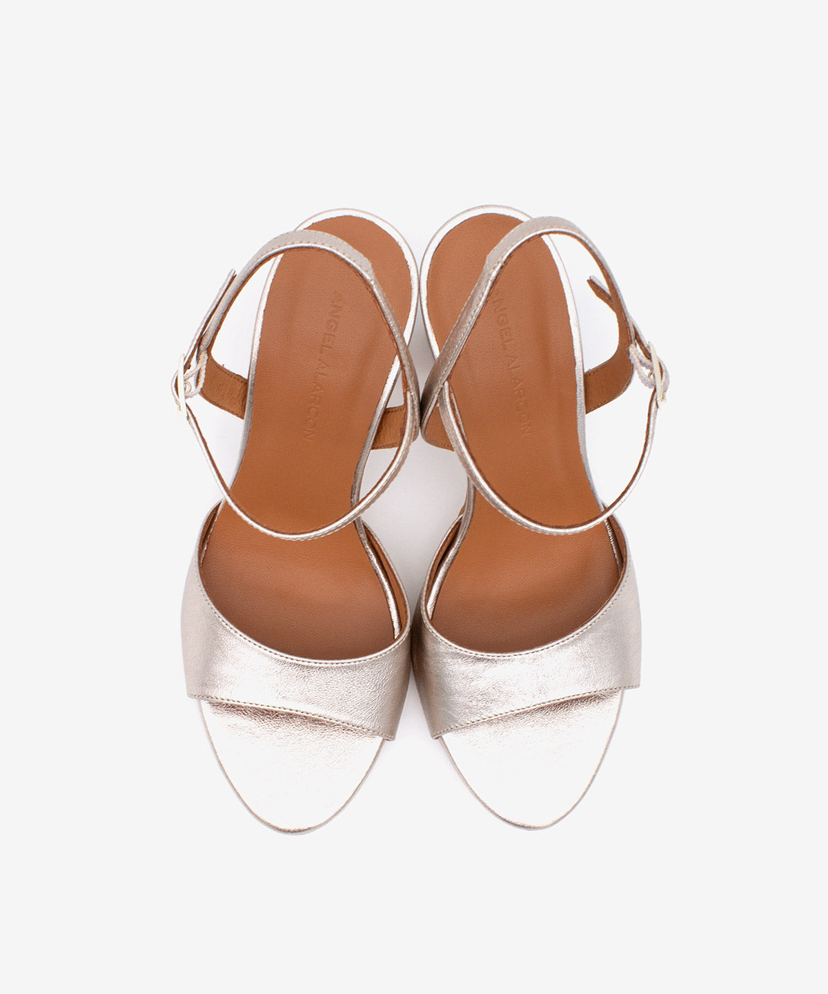 Sandalias de tacón de mujer ankle strap y tacón fino de piel metalizada, dorat - Ángel Alarcón - Platino Platino-4